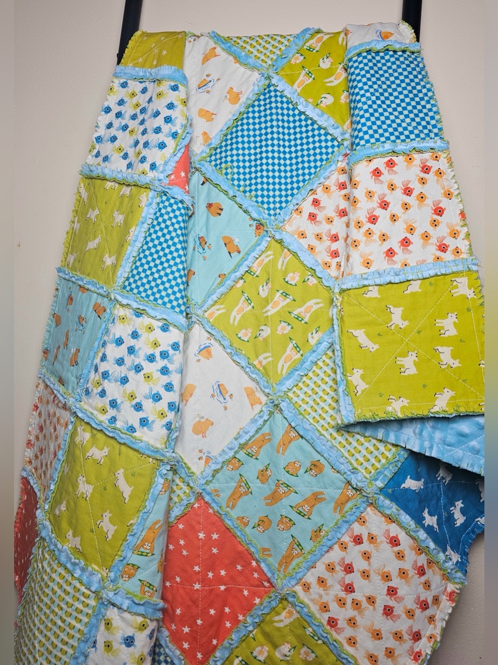 Handmade Animal Animal Rag Quilt: Sloth Lamb Baby Crib Blanket Ruby Star Society